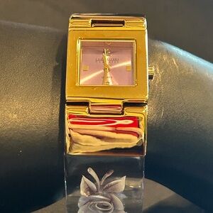 Joan Rivers 🌸 Gold Watch with Purple Dial / Vintage Clear Hinged Flower Band